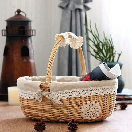 Eco-Chic Handcrafted Wicker Storage Basket with Washable Liner - Très Elite