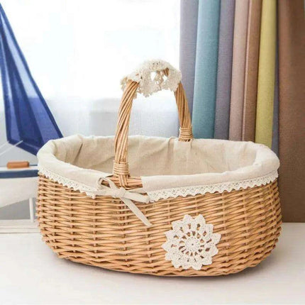 Eco-Chic Handcrafted Wicker Storage Basket with Washable Liner - Très Elite