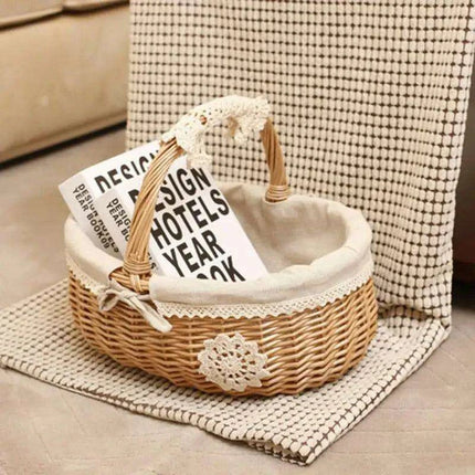 Eco-Chic Handcrafted Wicker Storage Basket with Washable Liner - Très Elite