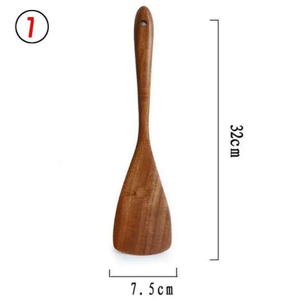 Eco-Conscious 7-Piece Teak Wood Kitchen Utensil Set - Stylish Cooking Essentials - Très Elite