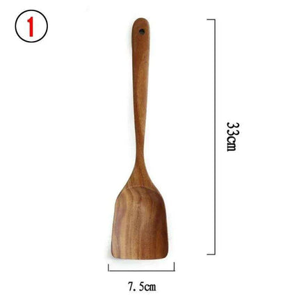 Eco-Conscious 7-Piece Teak Wood Kitchen Utensil Set - Stylish Cooking Essentials - Très Elite