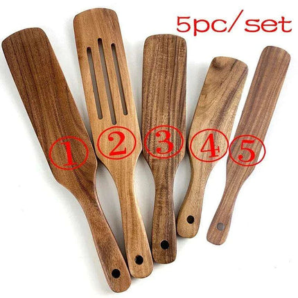 Eco-Conscious 7-Piece Teak Wood Kitchen Utensil Set - Stylish Cooking Essentials
