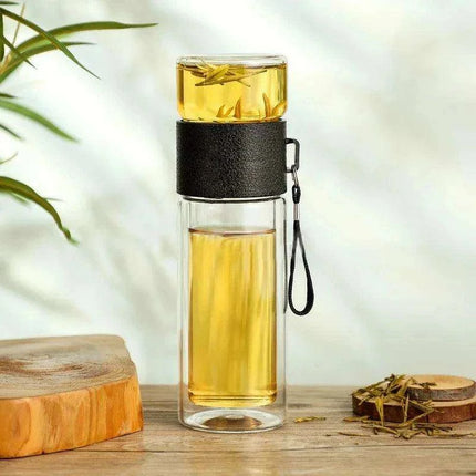 Eco-Friendly 400ML Borosilicate Glass Tea Infuser Bottle with Double Layer Design - Très Elite