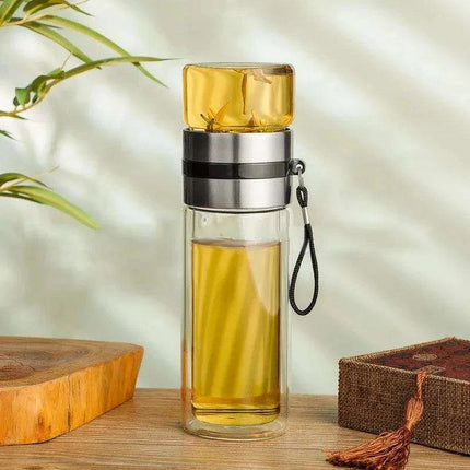 Eco-Friendly 400ML Borosilicate Glass Tea Infuser Bottle with Double Layer Design - Très Elite