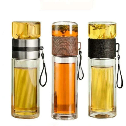 Eco-Friendly 400ML Borosilicate Glass Tea Infuser Bottle with Double Layer Design - Très Elite
