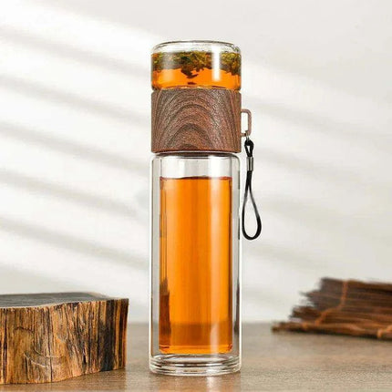 Eco-Friendly 400ML Borosilicate Glass Tea Infuser Bottle with Double Layer Design - Très Elite