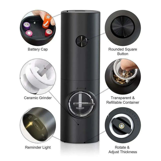 Eco-Friendly Automatic Electric Salt and Pepper Grinder Set - Refillable Battery-Powered Mills