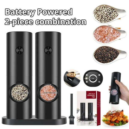 Eco-Friendly Automatic Electric Salt and Pepper Grinder Set - Refillable Battery-Powered Mills - Très Elite