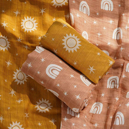 Eco-Friendly Bamboo Cotton Muslin Baby Swaddle and Wrap Set - Très Elite
