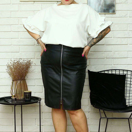 Eco-Friendly Curvy Pencil Skirt with Zipper Detail - Très Elite