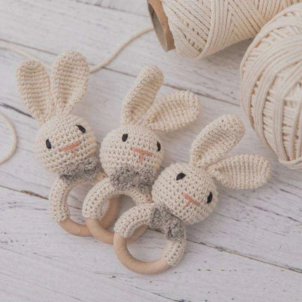 Eco-Friendly Handmade Crochet Baby Rattle with Wooden Teether - Très Elite