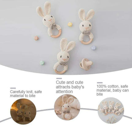 Eco-Friendly Handmade Crochet Baby Rattle with Wooden Teether - Très Elite