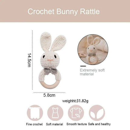 Eco-Friendly Handmade Crochet Baby Rattle with Wooden Teether - Très Elite
