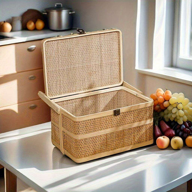 Eco-Friendly Handwoven Bamboo Basket for Picnics and Storage - 12.99" x 7.09" x 5.12"