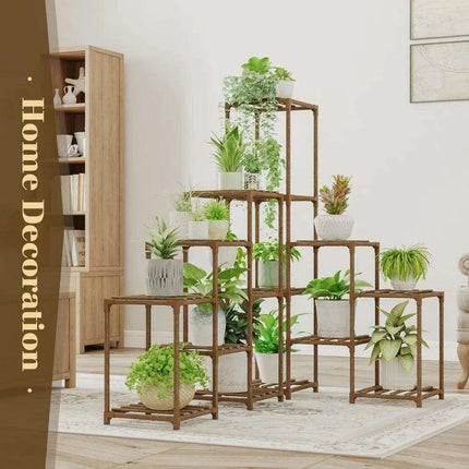 Eco-Friendly Multi-Tiered Wooden Plant Stand - Ideal for Indoor and Outdoor Decor - Très Elite
