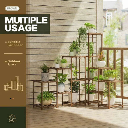 Eco-Friendly Multi-Tiered Wooden Plant Stand - Ideal for Indoor and Outdoor Decor - Très Elite
