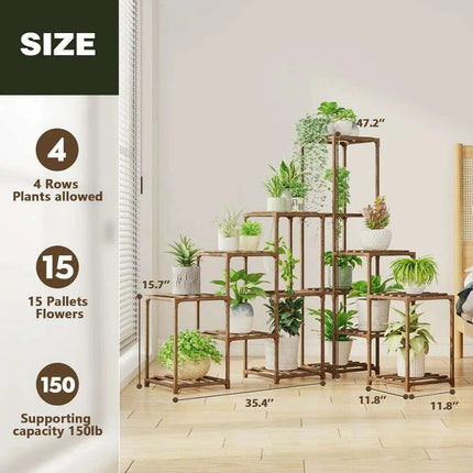 Eco-Friendly Multi-Tiered Wooden Plant Stand - Ideal for Indoor and Outdoor Decor - Très Elite