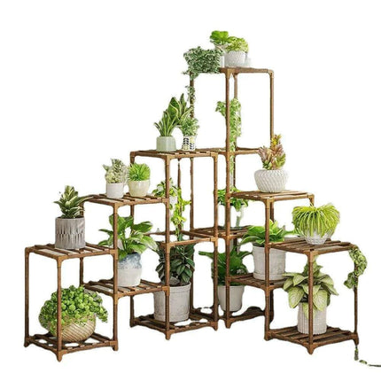 Eco-Friendly Multi-Tiered Wooden Plant Stand - Ideal for Indoor and Outdoor Decor - Très Elite