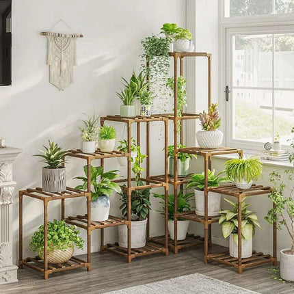 Eco-Friendly Multi-Tiered Wooden Plant Stand - Ideal for Indoor and Outdoor Decor - Très Elite