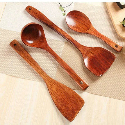 Eco-Friendly Sumac Bark Kitchen Utensils Set with Extended Spatula and Heat-Resistant Rice Scoop - Très Elite