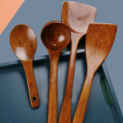 Eco-Friendly Sumac Bark Kitchen Utensils Set with Extended Spatula and Heat-Resistant Rice Scoop - Très Elite