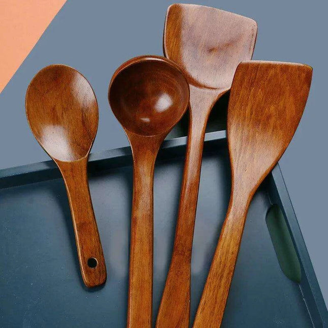 Eco-Friendly Sumac Bark Kitchen Utensils Set with Extended Spatula and Heat-Resistant Rice Scoop
