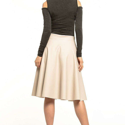 Eco-Leather Flare Midi Skirt with Decorative Side Zip - Très Elite