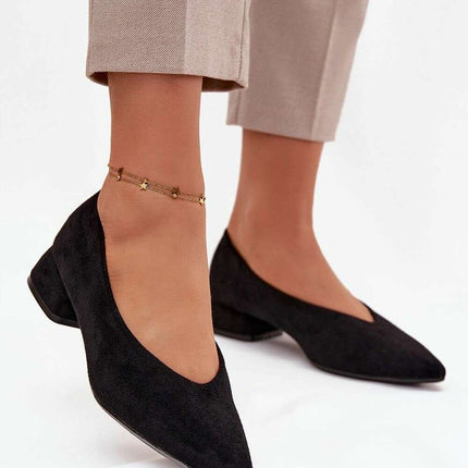Eco Suede Block Heel Pumps for Women – Low 3.5cm, Pointed Toe Comfort - Très Elite
