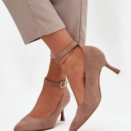 Eco Suede High Heel Pumps with Ankle Strap Buckle – 7cm Pointed Toe - Très Elite