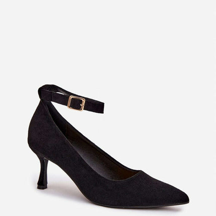 Eco Suede High Heel Pumps with Ankle Strap Buckle – 7cm Pointed Toe - Très Elite
