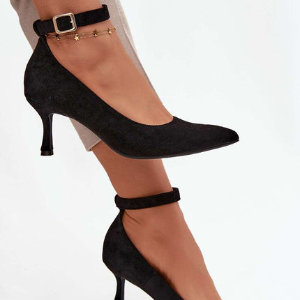Eco Suede High Heel Pumps with Ankle Strap Buckle – 7cm Pointed Toe - Très Elite