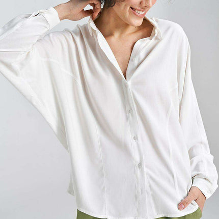 Ecru Oversized Batwing Shirt by Nife for Summer Style