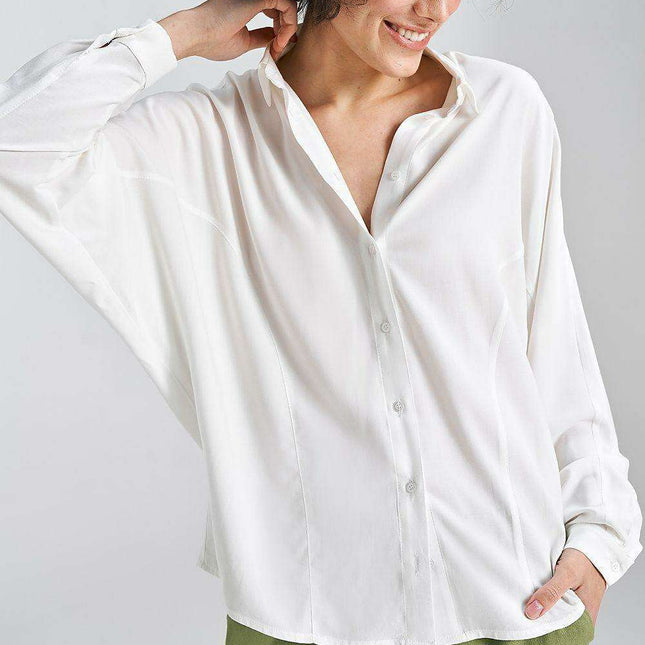 Ecru Oversized Batwing Shirt by Nife for Summer Style