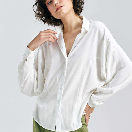 Ecru Oversized Batwing Shirt by Nife for Summer Style