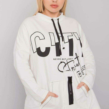 Ecru Plus Size Relaxed Fit Sweatshirt with Convenient Pockets - Très Elite