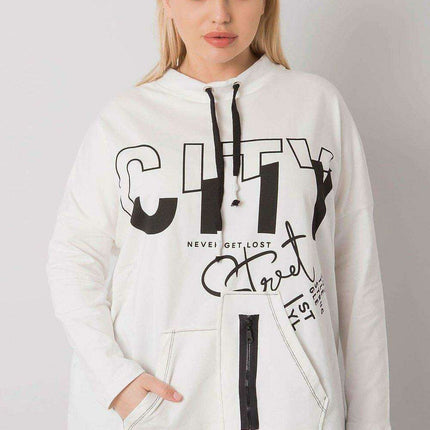 Ecru Plus Size Relaxed Fit Sweatshirt with Convenient Pockets - Très Elite