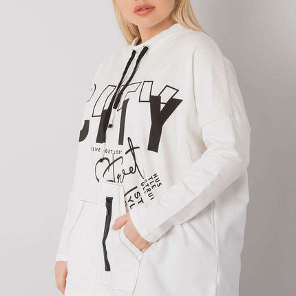 Ecru Plus Size Relaxed Fit Sweatshirt with Convenient Pockets - Très Elite