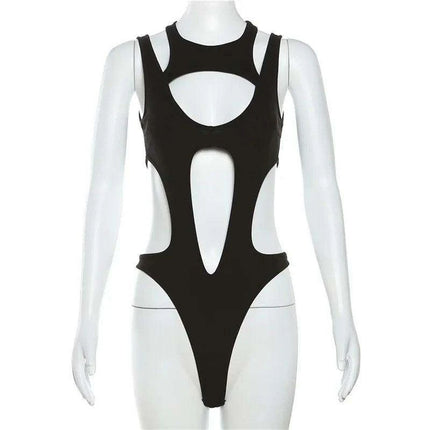 Edgy Backless Techwear Bodysuit - Y2K Grunge Hollowed Slim Fit Top for Women - Très Elite