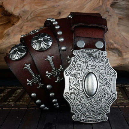 Edgy Punk Rock Men's Leather Belt with Heavy Metal Accents - Très Elite