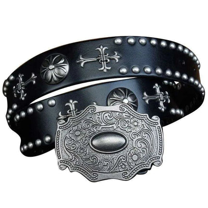 Edgy Punk Rock Men's Leather Belt with Heavy Metal Accents - Très Elite