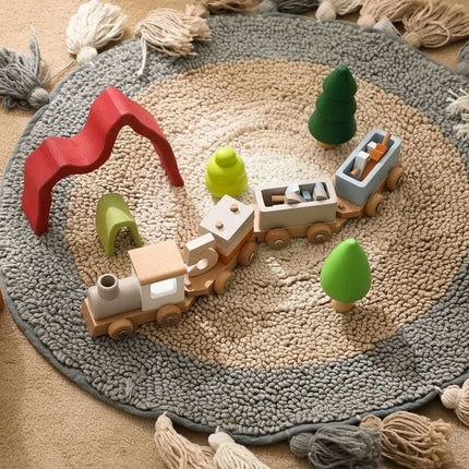 Educational Wooden Train Set for Babies - Montessori-Inspired Learning Toy with Trolley and Number Blocks - Très Elite