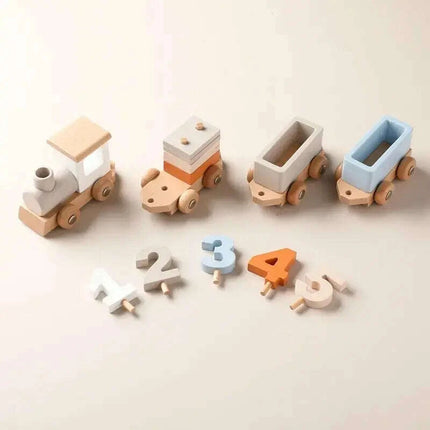 Educational Wooden Train Set for Babies - Montessori-Inspired Learning Toy with Trolley and Number Blocks - Très Elite