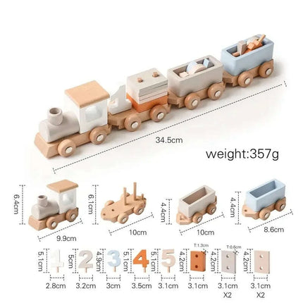 Educational Wooden Train Set for Babies - Montessori-Inspired Learning Toy with Trolley and Number Blocks - Très Elite