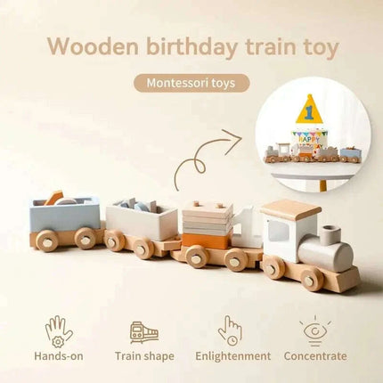 Educational Wooden Train Set for Babies - Montessori-Inspired Learning Toy with Trolley and Number Blocks - Très Elite
