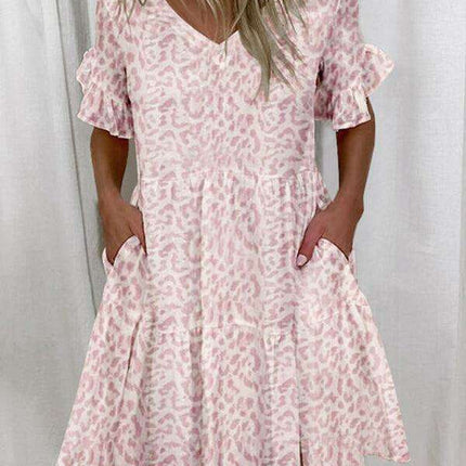 Effortless Chic V-neck Ruffle Pocket Dress for Stylish Comfort