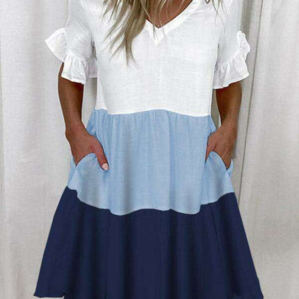 Effortless Chic V-neck Ruffle Pocket Dress for Stylish Comfort