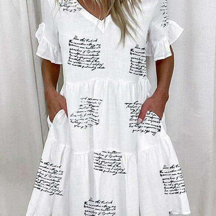 Effortless Chic V-neck Ruffle Pocket Dress for Stylish Comfort