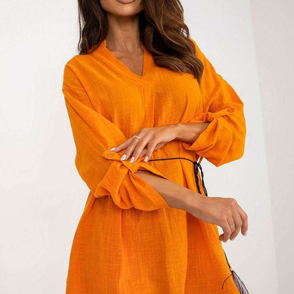 Effortless Elegance Cotton Dress with Customizable Sleeves and Drawstring Waist - Très Elite
