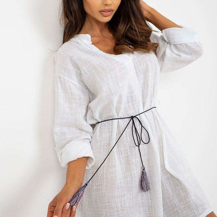 Effortless Elegance Cotton Dress with Customizable Sleeves and Drawstring Waist - Très Elite