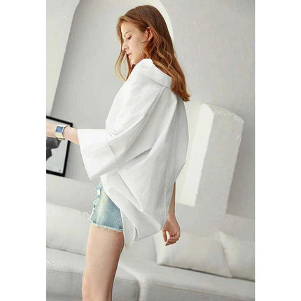Effortlessly Chic Oversized Cotton Blouse for Women - 2024 Summer Collection in 4 Stylish Shades